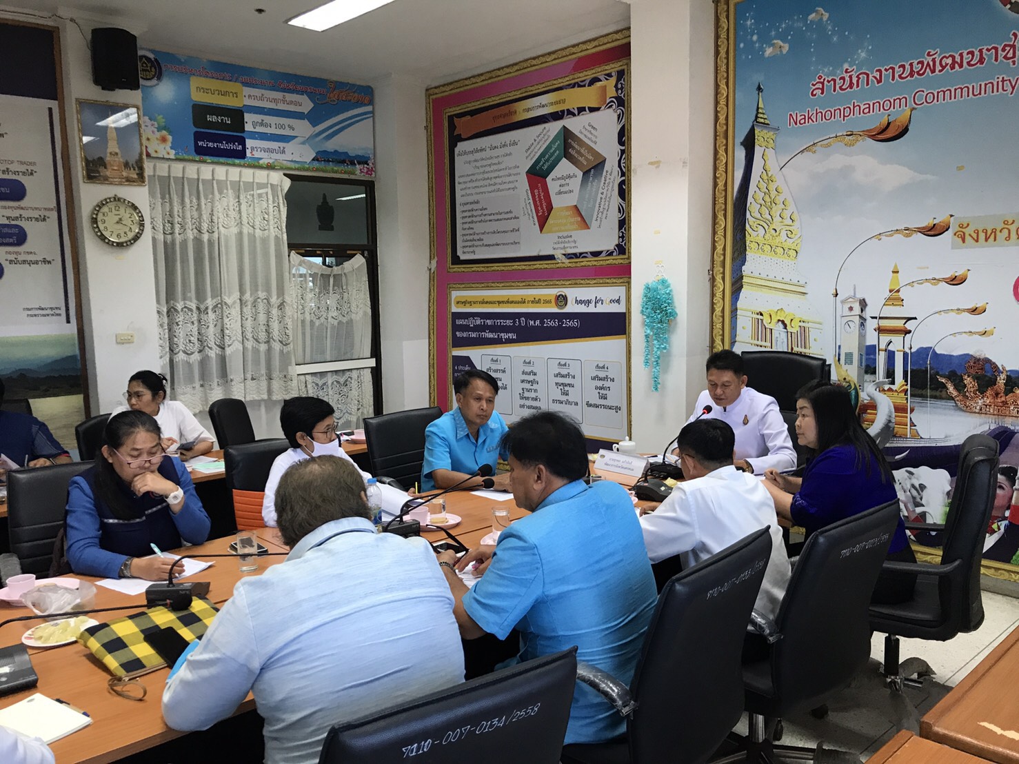 24 พ.ย. 2563 พช.นครพนม ประชุมเตรียมความพร้อมการประเมินความเหมาะสมกับตำแหน่งลูกจ้างเหมาบริการ “โคก หนอง นา โมเดล”