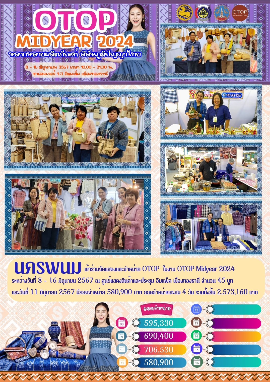 OTOP นครพนม ร่วมจำหน่ายในงาน OTOP Midyear 2024 “หลากหลายผลิตภัณฑ์ สีสันภูมิปัญญาไทย”