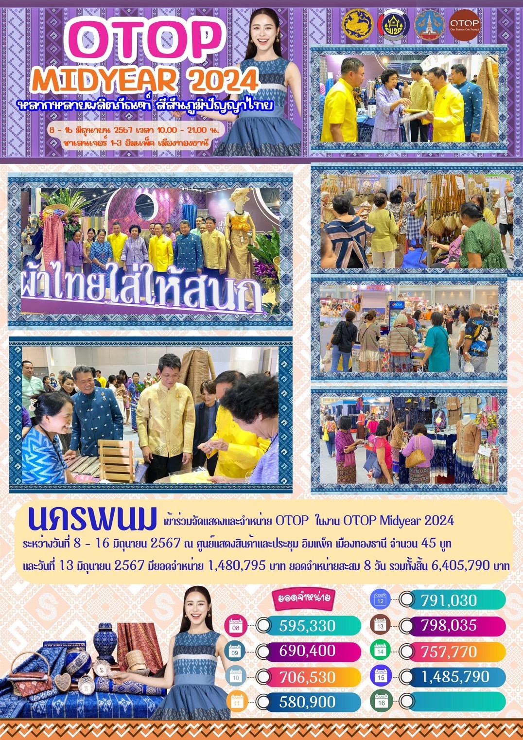 OTOP นครพนม   ร่วมจำหน่ายในงาน OTOP Midyear 2024 “หลากหลายผลิตภัณฑ์ สีสันภูมิปัญญาไทย”